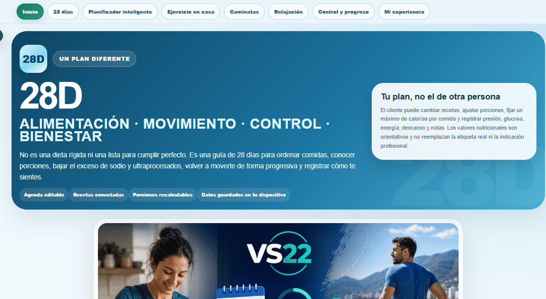 Vista del Plan 28D con navegación interna